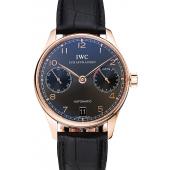 Swiss IWC Portuguese Dark Grey Dial Gold Case Black Leather Bracelet 1453917