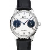 Swiss IWC Portuguese White Dial Black Subdials Silver Case Black Leather Bracelet 1453911