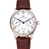 Swiss IWC Portuguese White Dial Blue Numerals Gold Case Brown Leather Bracelet 1453915