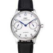 Swiss IWC Portuguese White Dial Blue Numerals Silver Case Black Leather Bracelet 1453913