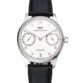 Replica Swiss IWC Portuguese White Dial Rose Gold Numerals Silver Case Black Leather Bracelet 1453910