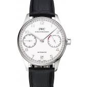 Swiss IWC Portuguese White Dial Silver Numerals Silver Case Black Leather Bracelet 1453912