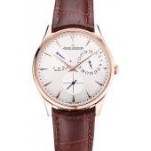 Cheap Swiss Jaeger LeCoultre Master Ultra Thin Reserve De Marche Silver Dial Rose Gold Case Brown Leather Strap