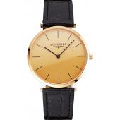 Swiss Longines Grande Classique Gold Dial Gold Case Black Leather Strap