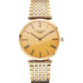 Swiss Longines Grande Classique Gold Dial Roman Numerals Gold Case Two Tone Bracelet