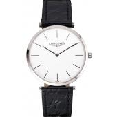 Swiss Longines Grande Classique White Dial Stainless Steel Case Black Leather Strap