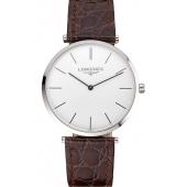 Swiss Longines Grande Classique White Dial Stainless Steel Case Brown Leather Strap Replica