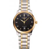 Swiss Longines Master Black Dial Diamond Hour Markers Two Tone Stainless Steel Bracelet 1453932