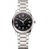 Replica Swiss Longines Master Black Dial Roman Numerals Hour Markers Stainless Steel Bracelet 1453933