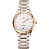 Swiss Longines Master White Dial Applied Indexes Hour Markers Two Tone Stainless Steel Bracelet 1453931