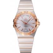 Swiss Omega Constellation White Dial Stainless Steel Case Rose Gold Bezel Two Tone Bracelet