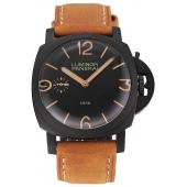 Swiss Panerai Luminor 1950 Black Dial Black PVD Case Brown Suede Leather Strap 1453851