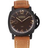 Swiss Panerai Luminor 1950 Brown Dial Black PVD Case Brown Suede Leather Strap 1453848