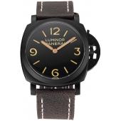 Cheap Swiss Panerai Luminor Black Dial Black PVD Case Brown Leather Strap 1453855