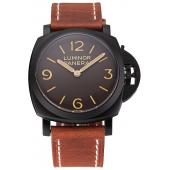 Swiss Panerai Luminor Brown Dial Black PVD Case Brown Leather Strap 1453856 Replica