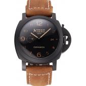 Swiss Panerai Luminor GMT Ceraica Black Dial Black Case Brown Leather Strap Replica