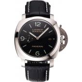 Replica Swiss Panerai Luminor Marina 1950 3 Days Black Dial Stainless Steel Case Black Leather Strap