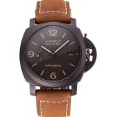 Replica Swiss Panerai Luminor Marina 1950 3 Days Brown Dial Black Case Brown Leather Strap