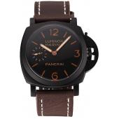 Swiss Panerai Luminor Marina Black Dial Black PVD Case Brown Leather Strap 1453847