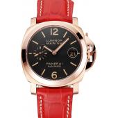 Swiss Panerai Luminor Marina Black Dial Rose Gold Case Red Leather Strap