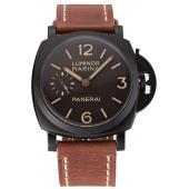 Swiss Panerai Luminor Marina Brown Dial Black PVD Case Brown Leather Strap 1453849