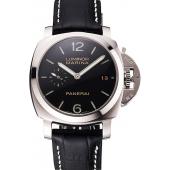 Swiss Panerai Luminor Marina Date Black Dial Stainless Steel Case Black Leather Strap