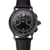 Swiss Patek Philippe 5170J Chronograph Black Dial Black Case Black Leather Strap