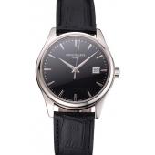 Swiss Patek Philippe Calatrava Black Dial Stainless Steel Case Black Leather Strap