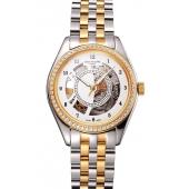 Swiss Patek Philippe Calatrava Openworked Stainless Steel Case Gold Bezel Two Tone Bracelet