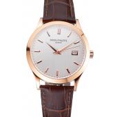 Swiss Patek Philippe Calatrava White Dial Rose Gold Case Brown Leather Strap