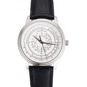 Cheap Swiss Patek Philippe Multi-Scale Chronograph White Dial Stainless Steel Case Black Leather Strap