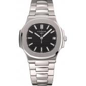 Cheap Swiss Patek Philippe Nautilus Black Dial Stainless Steel Bracelet 1453947