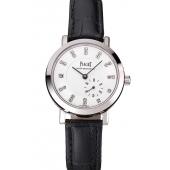 Swiss Piaget Altiplano Date Automatic White Dial Diamond Markers Stainless Steel Case Black Leather Strap Replica