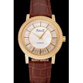 Swiss Piaget Altiplano Diamond Set Gold Case And Pearl Dial Brown Leather Strap 1453745