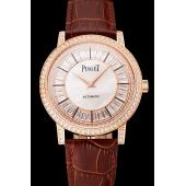 Replica Swiss Piaget Altiplano Diamond Set Rose Gold Case And Pearl Dial Brown Leather Strap 1453744