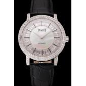 Swiss Piaget Altiplano Diamond Set Stainless Steel Case And Pearl Dial Black Leather Strap 1453746