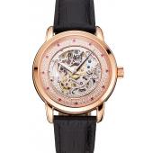 Swiss Piaget Altiplano Skeleton Dial With Diamonds Rose Gold Case Black Leather Strap