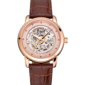 Swiss Piaget Altiplano Skeleton Dial With Diamonds Rose Gold Case Brown Leather Strap