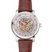 Swiss Piaget Altiplano Skeleton Dial With Diamonds Stainless Steel Case Brown Leather Strap