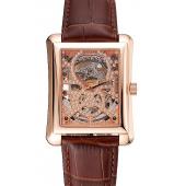 Swiss Piaget Emperador Tourbillon Skeleton Rose Gold Case Brown Leather Bracelet 1453944