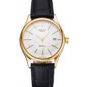 Swiss Rolex Cellini Date White Dial Gold Case Black Leather Strap Replica