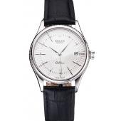 Replica Swiss Rolex Cellini Date White Dial Stainless Steel Case Black Leather Strap