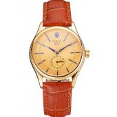 Swiss Rolex Cellini Gold Dial Blue Markings Gold Case Light Brown Leather Strap