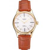 Swiss Rolex Cellini White Dial Roman Numerals Gold Case Light Brown Leather Strap