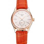 Swiss Rolex Cellini White Dial Rose Gold Case Light Brown Leather Strap