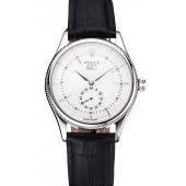 Swiss Rolex Cellini White Dial Stainless Steel Case Black Leather Strap