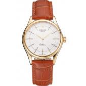 Cheap Swiss Rolex Cellini White Guilloche Dial Gold Case Light Brown Leather Strap