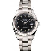 Swiss Rolex Datejust Black Dial Dimond Hour Marks Stainless Steel Case And Bracelet