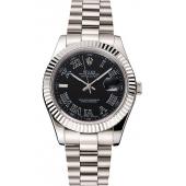 Replica Swiss Rolex Datejust Black Dial Roman Numerals Stainless Steel Case And Bracelet