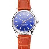 Cheap Swiss Rolex Datejust Blue Dial Stainless Steel Case Light Brown Leather Strap